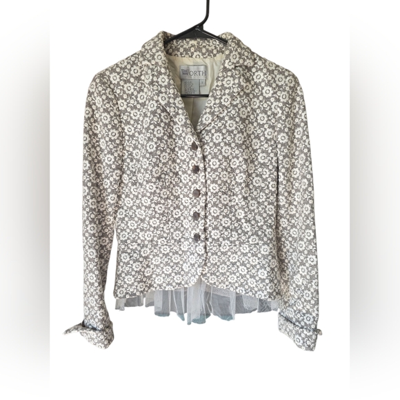 Worth Brand Wool Blend Floral Print Blazer euc Size 2 - Picture 1 of 6